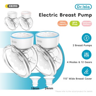 Dr.isla 2Pcs Electric Breast Pump Wearable Hands-Free Breastfeeding Portable 4 Modes 12 Grade EB29
