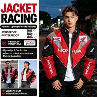 F1 Honda Embroidery Racing Jacket For Men, Running Waterproof Bomber Jacket Plus Size With Zipper