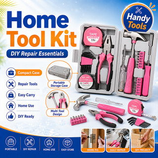 Multifunctional Household Tool Set Pink 24pcs Complete Home Repair Tools Kit for Women Daily Use