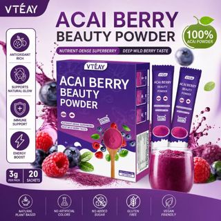 VTEAY Acai Berry Powder- Rich in Antioxidants Vitamin C , Organic Mixed Berry Formula Hot Day Drinks