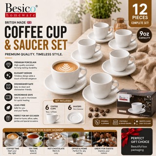 【COD】12Pcs Espresso Ceramic Coffee Cup Set with Saucer Plain White Ceramic Mug for Housewarming Gift