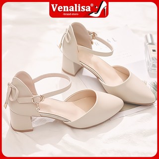 Venalisa High Heels Women One Strap Buckle Bridesmaid Bride Chunky Elegant Wedding Heels