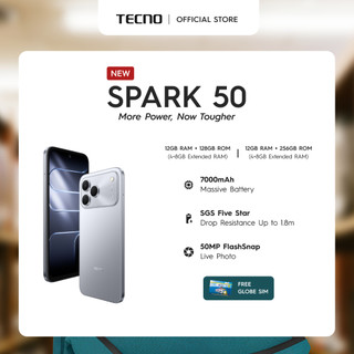 [NEW] TECNO Spark 50 UP TO 12GB+128/256 | 7000mAh Mega Battery | 50MP FlashSnap Live Photo