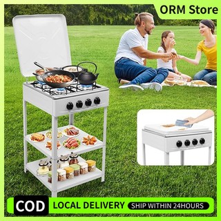 4 Burner Gas Stove Portable Outdoor Camping Stove with Storage Stand Heavy Duty Propane Gas Cooker