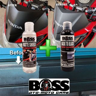BOSS BACK TO BLACK & MATTE SHIELD COMBO FOR MOTORCYCLE CAR PLASTIC RESTORER PERMANENT SOLUTION ARMOR