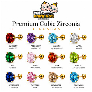 Baby Earrings Premium Cubic Zirconia Birthmonth Screw Lock Ball Pure Stainless Steel Sensitive Skin