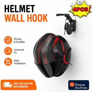 4Pcs Multipurpose Wall Mount Helmet Hook Durable Holder Motorcycle Helmet Display Organizer Hanger