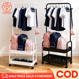 Clothes Rack Hanger With Wheels Removable Bottom Tray Multi-functional Storage Coat Rack