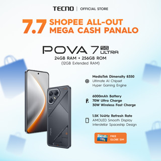 TECNO Pova 7 Ultra 5G 24GB (12+12)256 | MTK 8350 Ultimate | 144Hz 1.5K AMOLED | 6000mAH | IP64