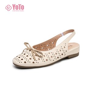 YOTO 2026 New Bow Mary Janes For Women Elastic Ankle Strap Comfy Hollow Out Casual Mules