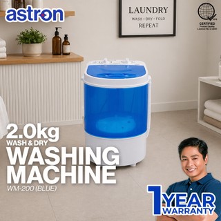 Astron WM200 2 in 1 Washing Machine - 2kg Capacity | Wash and Dry | Small but Powerful | Blue & Gray