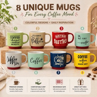 【COD】Vintage Coffee Quote Speckled Ceramic Mug Funny Coffee Time Letter Print Daily Drinking Cup