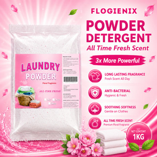 FLOGIENIX POWDER DETERGENT UP TO 3X POWERFUL CLEANING with FABCON ALL TIME SCENT - 1KG