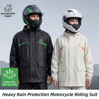 High Density Waterproof Raincoat Set with Reflective Strips Unisex Heavy Rain Motorcycle Raincoat