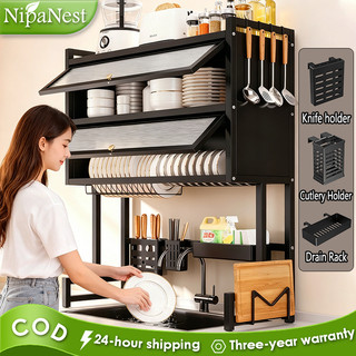 Dish Cabinet Rack Multi functional Dustproof Cabinet Door Storage Bowl Plate Drain Rack Anti-Rust