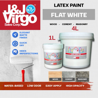 J&J Virgo Latex Paint for walls and ceiling Flat White 1 Liter or 4 Liters (1 gallon) waterbased