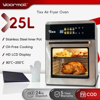 Tixx 25L Air Fryer Oven For Kitchen 1800W 304-Stainless Steel Liner Touch Screen Oil-Free Cooking