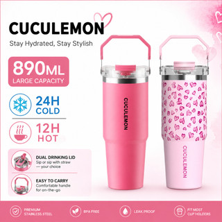 CucuLemon Tumbler Stainless Steel 900ml 30oz Large Capacity Thermos Water Bottle Car Portable