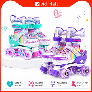 Vivid 2026 Adjustable Double Roller Skate Shoes For Kids 4-Wheel Flash Roller Skates For Beginners