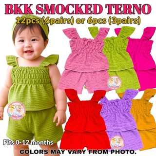 12pcs/6pairs Bangkok Cute Coords for BabyGirl Smocking Terno Blouse and Shorts Bark Crepe Coordinate