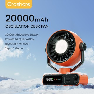 Orashare DF13 20000mAh Desktop Fan 100-Speed Wind Oscillating Rechargeable Fan with Powerbank& Light