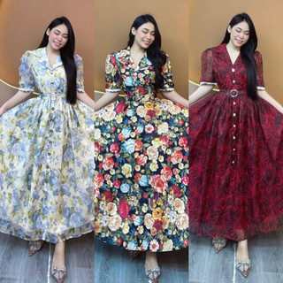 Vietnam Formal Classy and Elegant PAMELA Dress–Ribbed Organza Fabric, Waist Tie, Side Pockets, Chic