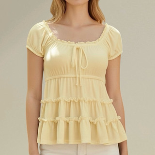 ROZIE | by Bianca Ruffled Layer Cotton Knitted Blouse