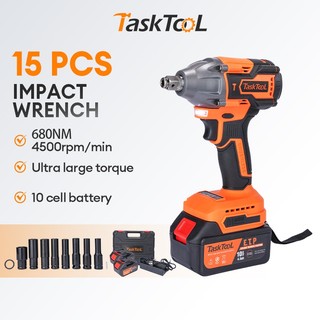 TASKTOOL 680NM Cordless Brushless Impact Wrench Battery Power Tools Set Drill Electric impact Socket