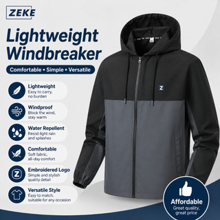 ZEKE C0047 Men's Hooded Jacket Embroidered Logo Raglan Sleeve Tops Menswear Casual Coats
