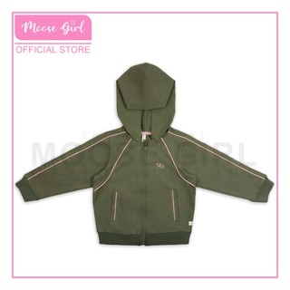 Moose Girl Fleece Jacket with Hood with Embroidery Details Forest Green Combi (GFJC 607 8332)