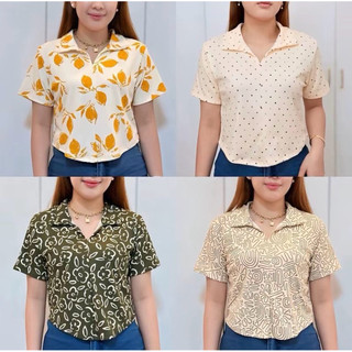 Erin Hanging Polo Crop Blouse Premium cotton short sleeve for Womenswear Casual and chic Elegant