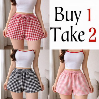 BUY 1 TAKE 2 (3 PCS) Korean Summer CREPE FABRIC  Plaid Sexy Casual Shorts for Women- (NO POCKET)