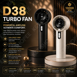 D38 Turbo Fan Rechargeable Handheld Fan 100 Wind Speed with Strong Wind LED Display for Outdoor