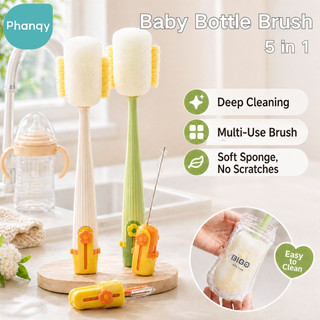 Phanqy 5in1 Baby Bottle Brush Multi-functional Cleaning Tool Baby Cup Feeding Cleaning Set Portable
