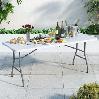 Folding Heavy Duty Utility Table, Indoor Outdoor Portable Plastic Wedding Event Picnic Table w/Steel