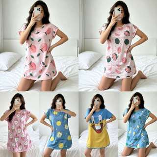 Women Sleepwear Daster Pambahay Cartoon Print Short Sleeve