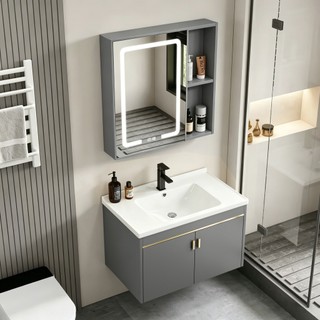 Aluminum Bathroom Cabinet With Mirror Light Lavatory Sink Set Bathroom Sink With Cabinet Wash Basin