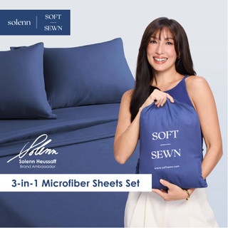 Soft Sewn 3 in 1 Bedsheet Set, 1pc Fitted Sheet, 2pcs Pillowcase, Lightweight Microfiber