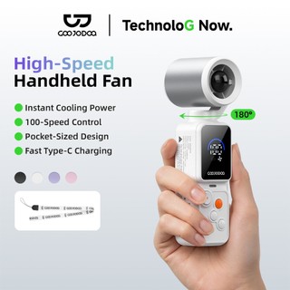 GOOJODOQ Mini Fan Handheld Portable Rechargeable Turbo Jet Strong Wind High Speed LED Display GFS028