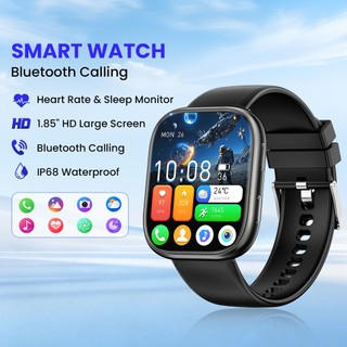 Bluetooth Calling Smartwatch 1.85" HD Full Touch Screen IP68 Waterproof Heart Rate Sleep Monitor