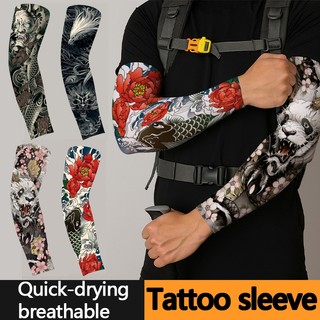 Summer Tattoo Sleeves Ice Silk Sun UV Protection Arm Cover Seamless Outdoor Riding Sunscreen Arm