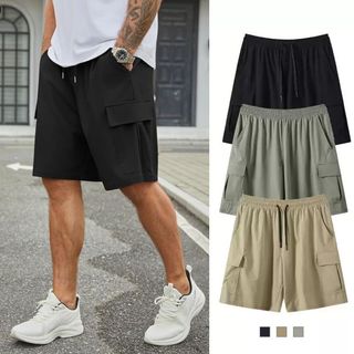 Men's Cargo Shorts Knee-Length Buttons Drawsting Shorts Outdoor Breathable Summer Casual Pants