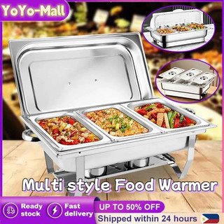 3 Grids Electric Chafing Dish Food Warmer Electric Thermostatic Box Folding Stand Fuel Holder Tray