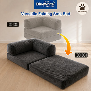 BlueWhite Folding Sofa Bed Modular Corduroy Sofa One Seater Condo Couch Pet Friendly Washable