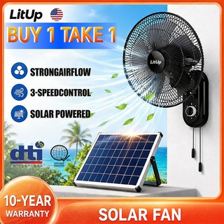 LitUp New Solar Electric Fan Heavy Duty Solar Fan With Solar Panel Solar Wall Fan Rechargeable Fan