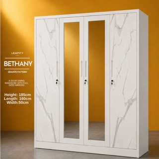BETHANY | Grand 4-Door Full Steel Wardrobe with Full Sized Mirrors, Shelves, and Hanging Rod