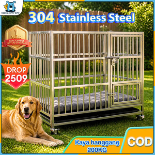 Stainless Steel Dog Cage Heavy Duty With Poop Tray Large Space Fence House Plastic Matting Foldable