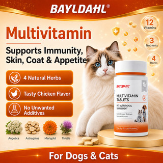 Pet Multivitamin for Dogs Cats Vitamins Supplement Immune Support Skin Coat Appetite Booster 200 pec