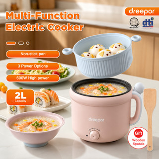 Dreepor 2L Mult Electric Cooker With Steamer Double Layer Cooking Pot Household Non Stick