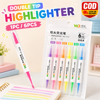 1/6pcs Highlighter Pen Set Single Double Tip Marker Pen Study Notes School Office Supplies